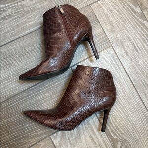 Nine West Dark Brown Croc-Embossed Ankle Booties